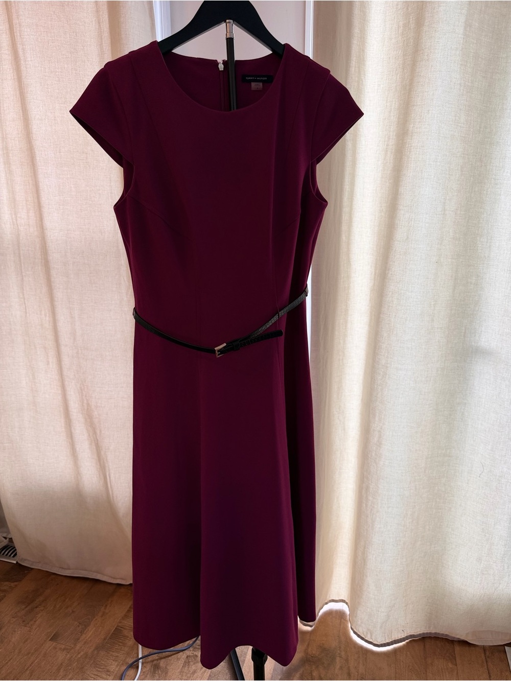 Tommy Hilfiger Cap-Sleeve Midi A-Line Dress in Plum